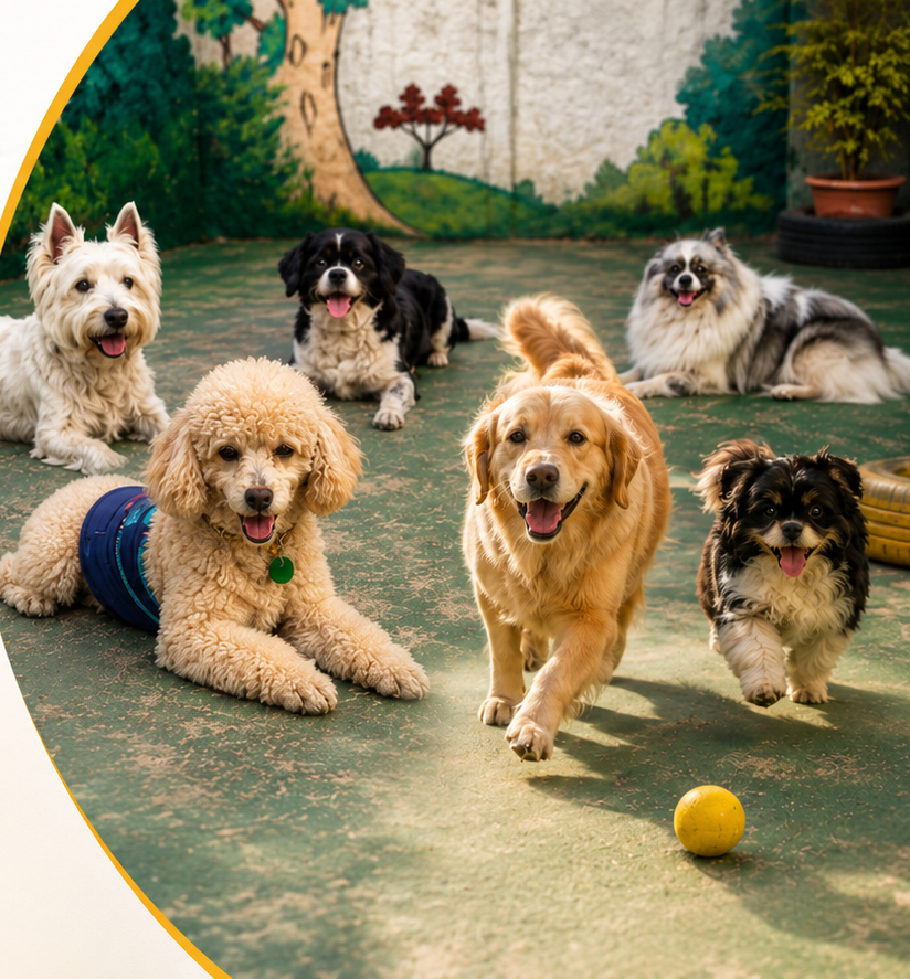 Cães brincando no Espaço Cãopanheiro